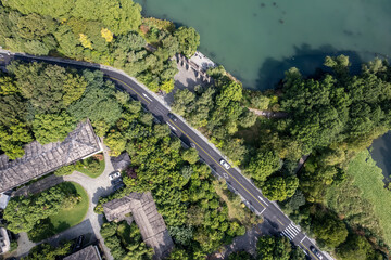 aerial photography outdoor forest road
