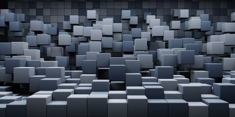3d rendering abstract background of randomly positioned ascending dark cubes