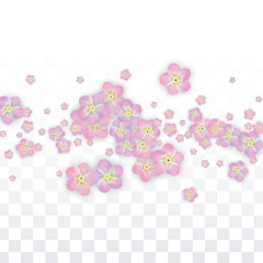 Blue Vector Realistic Blue Petals Falling on Transparent Background.  Spring Romantic Flowers Illustration. Flying Petals. Sakura Spa Design. Blossom Confetti. Design Elements for Wedding Decoration.
