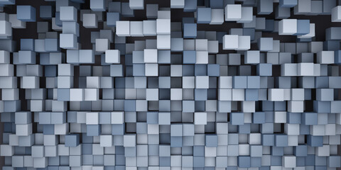 3d rendering abstract background of randomly positioned dark cubes