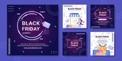Fototapeta premium Black Friday Give Big Discount Sale Social Media Post Flat Cartoon Hand Drawn Templates Illustration