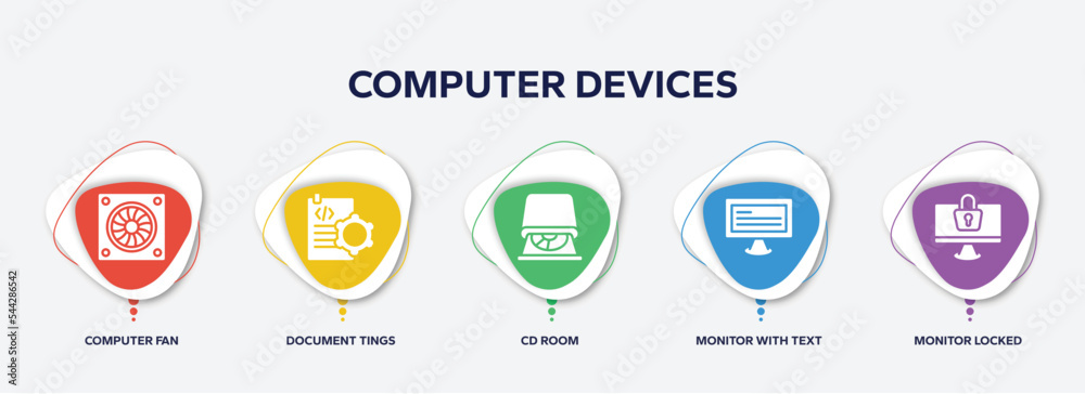 Poster infographic element template with computer devices filled icons such as computer fan, document tings