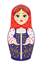 Russian traditional nesting dolls in vector with colorized drawing. Beautiful and cheerful elegant Matryoshka.  Souvenir vector illustration. Gift. Banner. Advertising