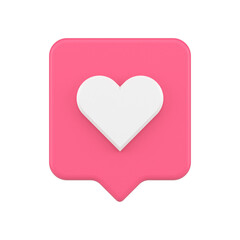 Social media like notification pink quick tips with heart shape cyberspace realistic 3d icon