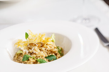 mushroom risotto in the restaurant