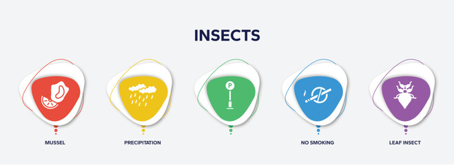 infographic element template with insects filled icons such as mussel, precipitation, , no smoking, leaf insect vector.