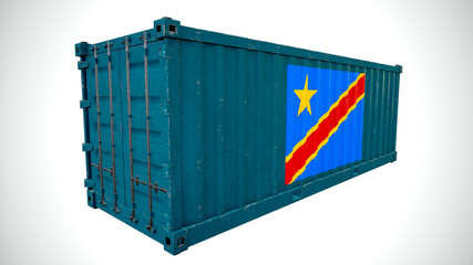 Isolated 3d rendering shipping sea cargo container textured with National flag  of Congo Democratic Republic.