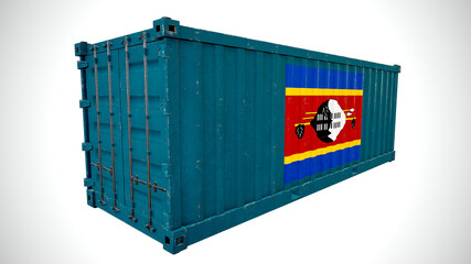 Isolated 3d rendering shipping sea cargo container textured with National flag  of Eswatini.