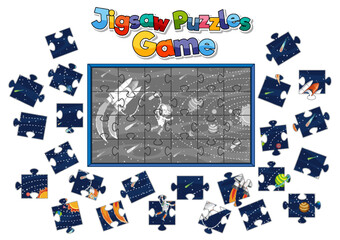 Obraz premium Astronaut in space photo puzzle game template