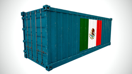 Isolated 3d rendering shipping sea cargo container textured with National flag  of Mexico.