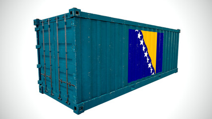 Isolated 3d rendering shipping sea cargo container textured with National flag o fBosnia and Herzegovina.