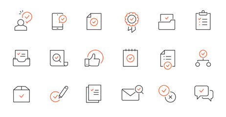 Check mark, quality control line icon. Approve sign, business quarantee mark outline editable stroke icon. Document confirm vector illustration.