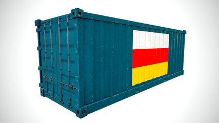 Isolated 3d rendering shipping sea cargo container textured with National flag of  South Ossetia.