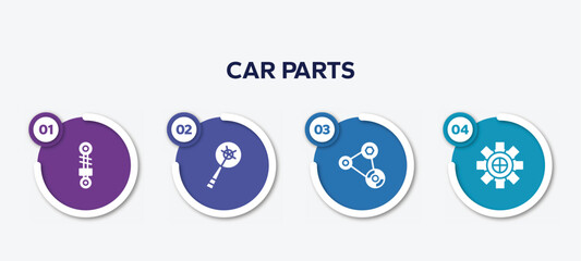 infographic element template with car parts filled icons such as car suspension, car crank, fan belt, sprocket vector.