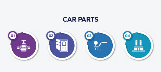 infographic element template with car parts filled icons such as car jack, car reversing light, towbar, distributor cap vector.