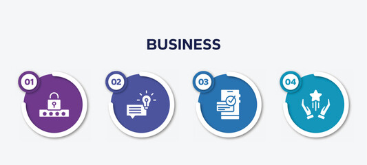 infographic element template with business filled icons such as pin code, suggestion, dive, advantage vector.