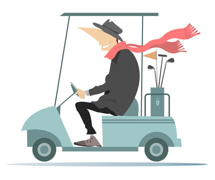 man driving golf cart with red scarf clip art preview