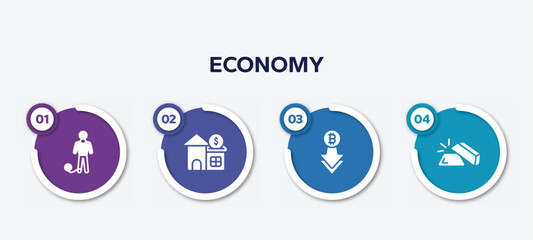 infographic element template with economy filled icons such as prisoner, reit, decline, gold ingot vector.