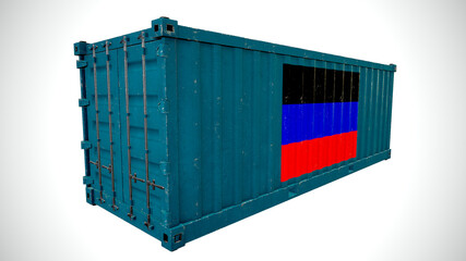 Fototapeta premium Isolated 3d rendering shipping sea cargo container textured with National flag of Donetsk People's Republic.