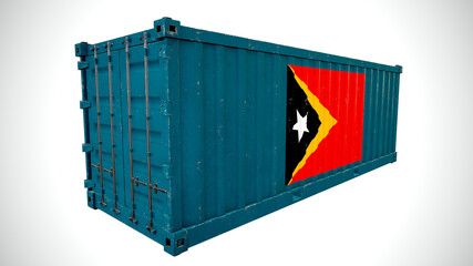 Isolated 3d rendering shipping sea cargo container textured with National flag of East Timor.