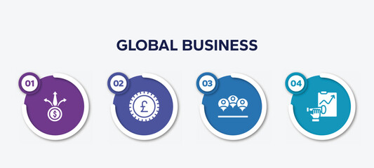 infographic element template with global business filled icons such as diversify, pound sterling, viral, forecast vector.