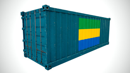Fototapeta premium Isolated 3d rendering shipping sea cargo container textured with National flag of Gabon.