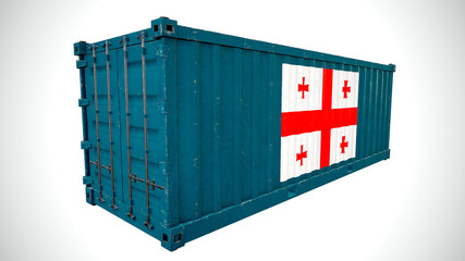 Isolated 3d rendering shipping sea cargo container textured with National flag of Georgia.