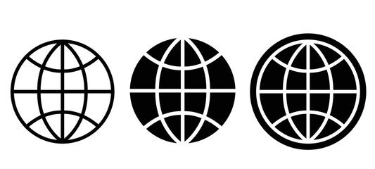 WWW world wide web set site symbol, Internet collection icon, website address globe, flat outline sign .