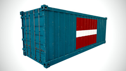 Isolated 3d rendering shipping sea cargo container textured with National Flag of Latvia.