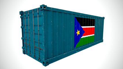 Isolated 3d rendering shipping sea cargo container textured with National flag of South Sudan.