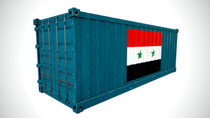 Isolated 3d rendering shipping sea cargo container textured with National flag of Syria.