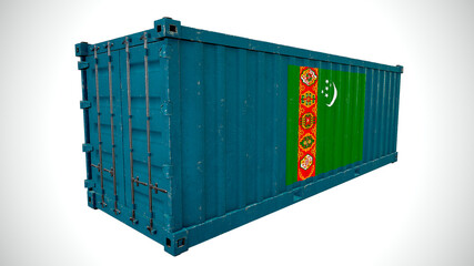 Isolated 3d rendering shipping sea cargo container textured with National flag of Turkmenistan.