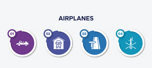 infographic element template with airplanes filled icons such as , bus depot, road trip, helicopter black shape top view vector.