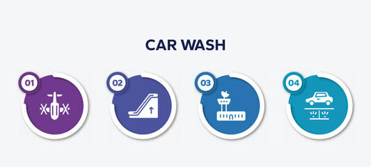 infographic element template with car wash filled icons such as army helicopter bottom view, or up, air traffic controller, undercarriage vector.