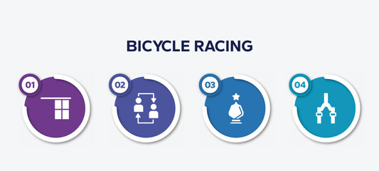 infographic element template with bicycle racing filled icons such as offside, substitution, glass award, bicycle fork vector.