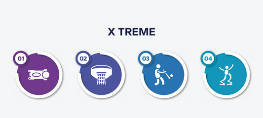 infographic element template with x treme filled icons such as stem, basketball hoop, batter, powerbocking vector.