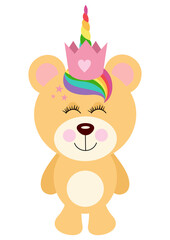 Princess teddy bear with unicorn crown on head