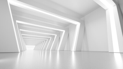 White futuristic tunnel with lights. Modern style abstract 3d rendered background. - 544294938