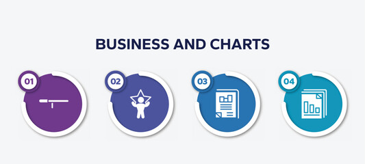 infographic element template with business and charts filled icons such as baton stick, superior, business journal, diagram files vector.