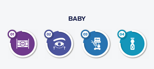 infographic element template with baby filled icons such as road block, eyelid, ventilator, talcum powder vector.