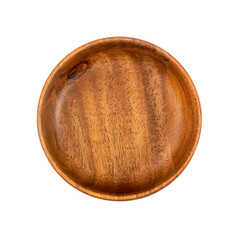 Empty Wood Bowl Isolated, Wooden Bowl on White Background Top View, Rustic Mock Up