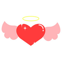 Retro red heart with angel wings Y2k vector illustration