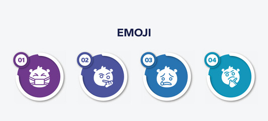 infographic element template with emoji filled icons such as sick emoji, suspicious emoji, cry curious vector.