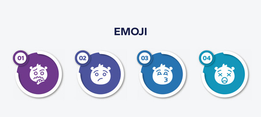 infographic element template with emoji filled icons such as thinking emoji, annoyed emoji, kissing with smiling eyes frowning with open mouth vector.