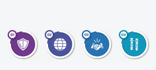 infographic element template with filled icons such as shield, world, handshake, blood sample vector.