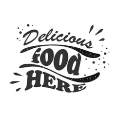 lettering delicious food here. banner design for bakery, cafe, canteen