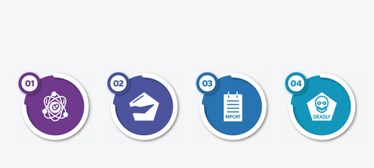 infographic element template with filled icons such as science, broken, report, deadly vector.