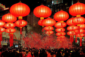 chinese new year lanterns, chinese new year 2023 background - obrazy, fototapety, plakaty