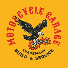 Hand Drawn Vintage style of eagle logo, Motorcycle and garage custom logo badge