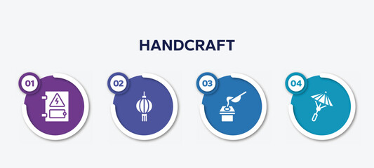 infographic element template with handcraft filled icons such as electrical panel, paper lantern, crucible, japanese umbrella vector.